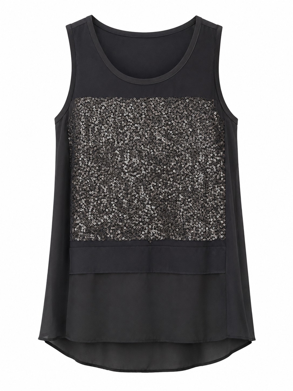 Simply Vera Vera Wang Black Sequin Sleeveless Blouse PM Petite Medium Sheer Top